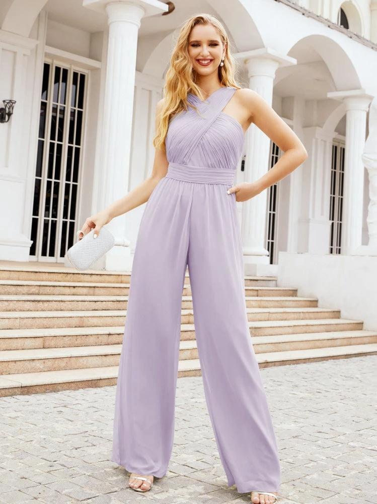 Numbersea Crisscross Neck Jumpsuit Formal Evening Dress Long Bridesmaid Dresses Bell-bottomed Pants 28033 by numbersea