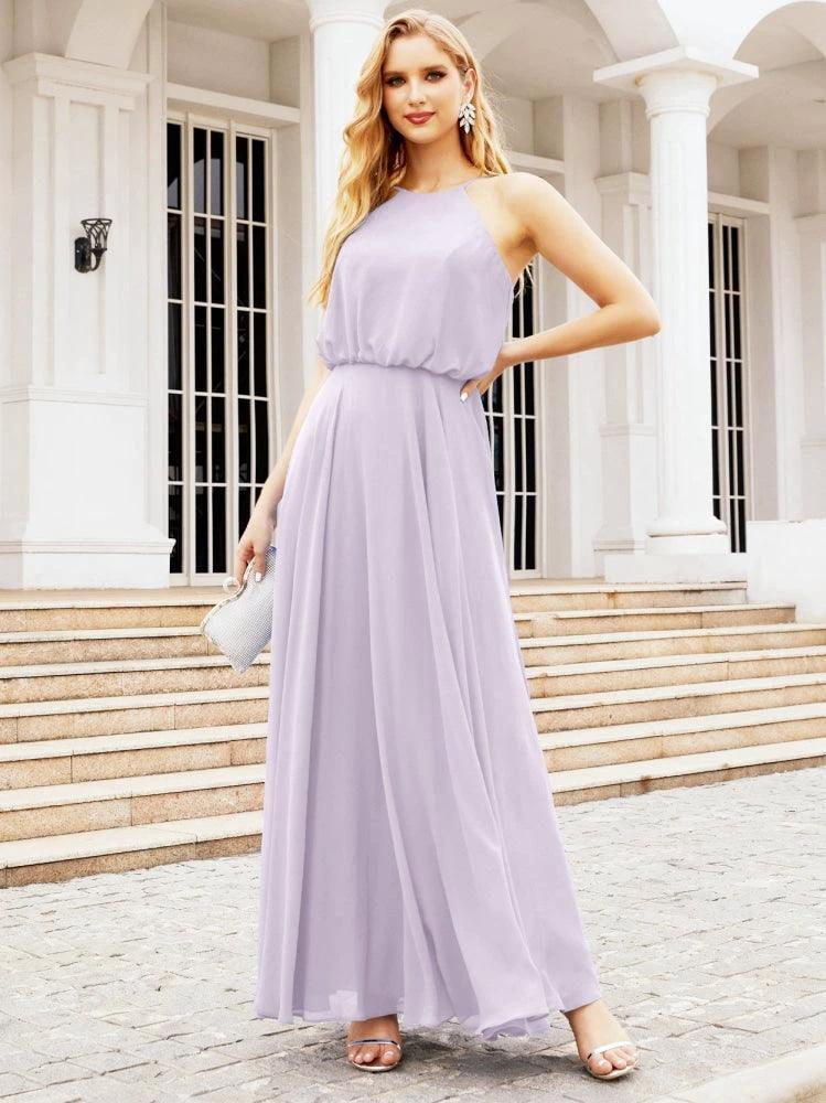Numbersea Halter Long Bridesmaid Dresses Formal A line Juniors Dress 28029 by numbersea