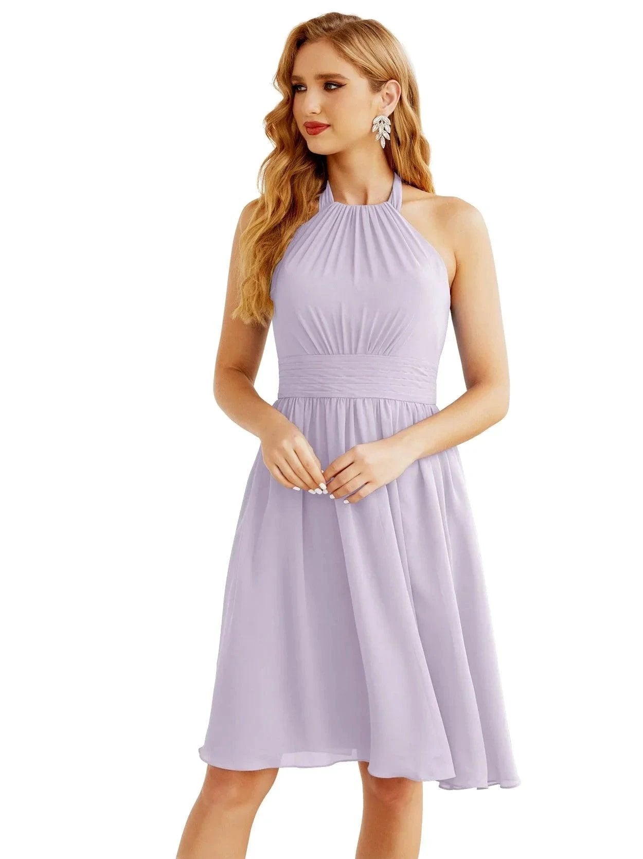Numbersea Halter Chiffon Bridesmaid Dresses Short Sleeveless Formal Party Dress Open Back 28023 by numbersea