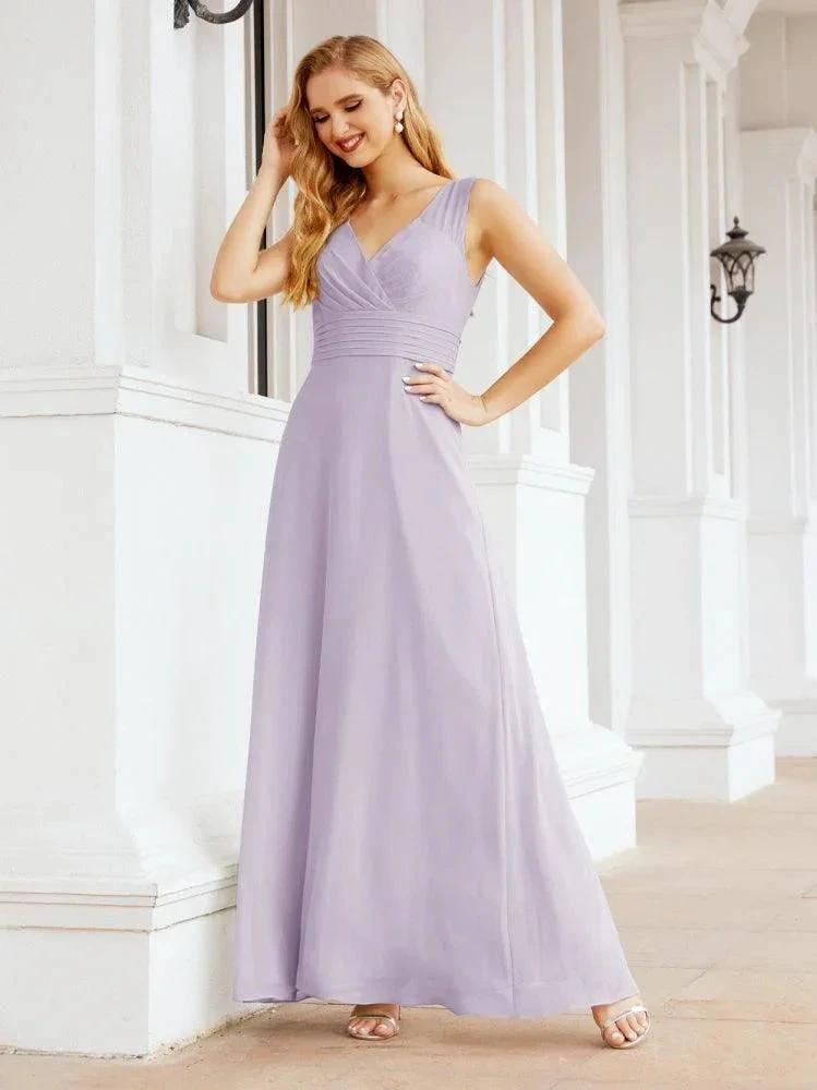 Formal Prom Gown Elegant V-Neck Sleeveless Bridesmaid Dresses for Wedding Party 28037 by numbersea
