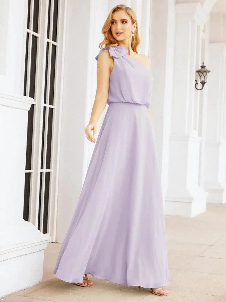 Numbersea Chiffon Ruffled One Shoulder Sleeveless Long Bride Dresses A-line Formal Evening Gown Side Split 28057 by numbersea