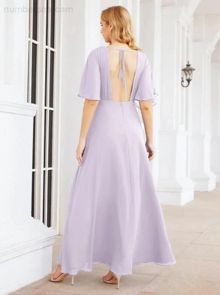 ZapDress V-Neck Bridesmaid Dress Chiffon Long Open Back Formal Dresses for Women Party Evening 28067 (ZD17046)