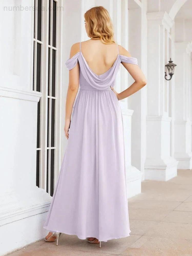 ZapDress Off The Shoulder Chiffon Bridesmaid Dress Long Formal Graduation Gown with Cowl Back 28069 (ZD17004)