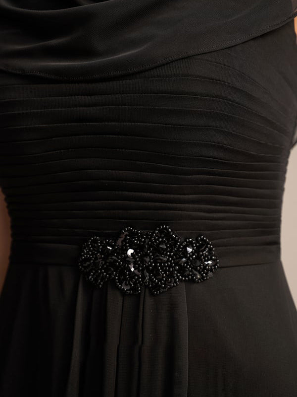 A-line Scoop Floor-Length Chiffon Mother of the Bride Dress With Pleated Beading - View 3 | FashionDia
