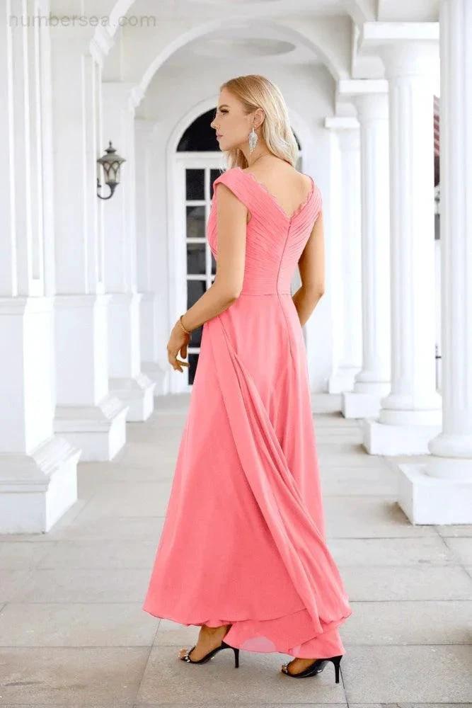 Ladies Chiffon V Neck Sleeveless Floor Length Bridesmaid Evening Dress Wedding Party Evening Dress 28126 (ZD16989)