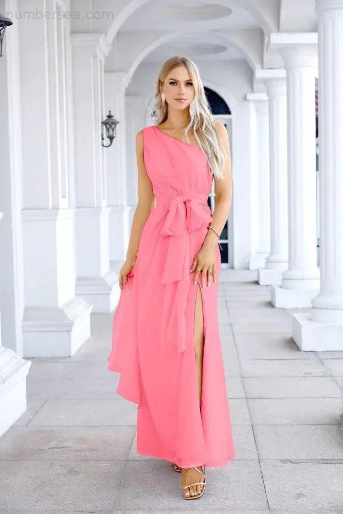 Ladies Chiffon One Shoulder Bridesmaid Evening Dress Wedding Party Evening Dress 28133 (ZD17003)
