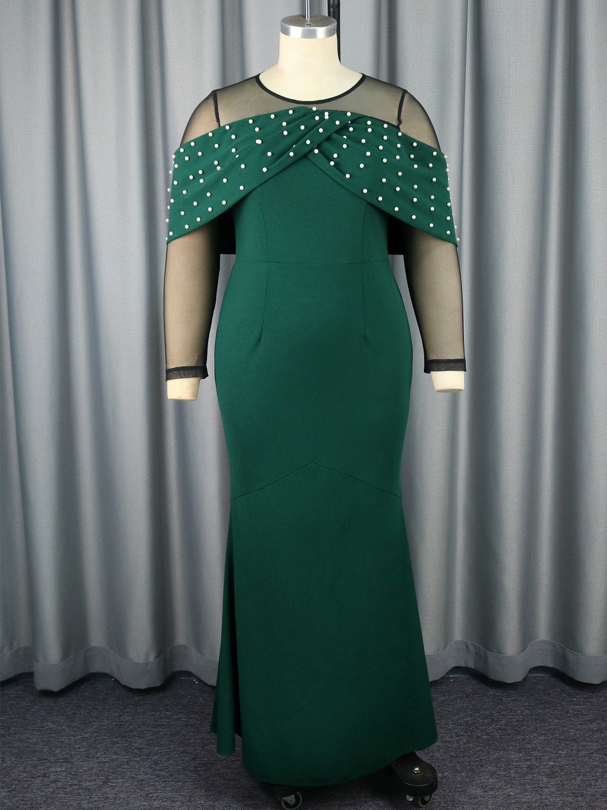 Young See Through Sleeve High Waisted Beaded Evening Dress - View 2 | VelvetHem