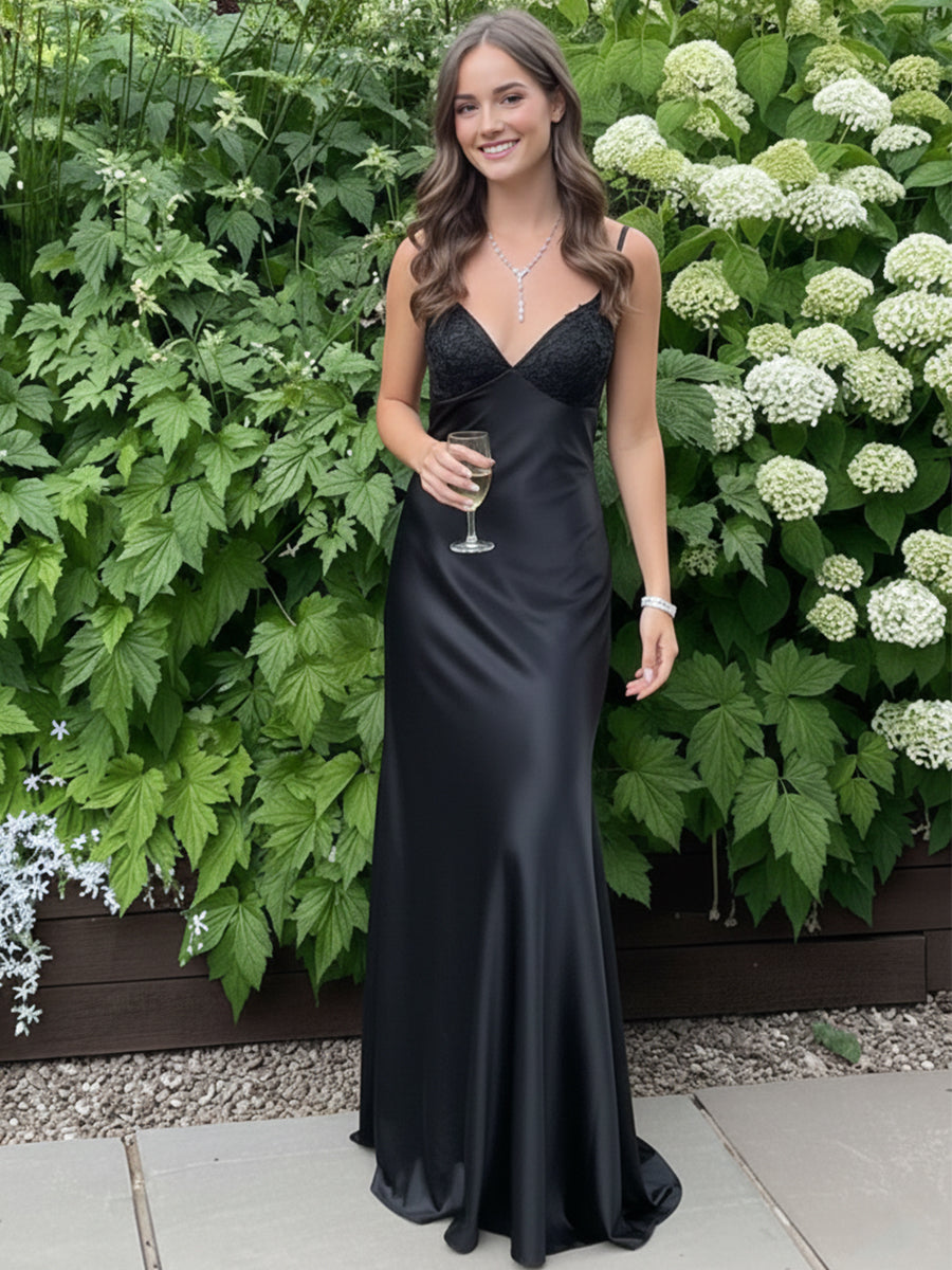 Blue A Line V-neck Beaded Back Tie Long Prom Dress