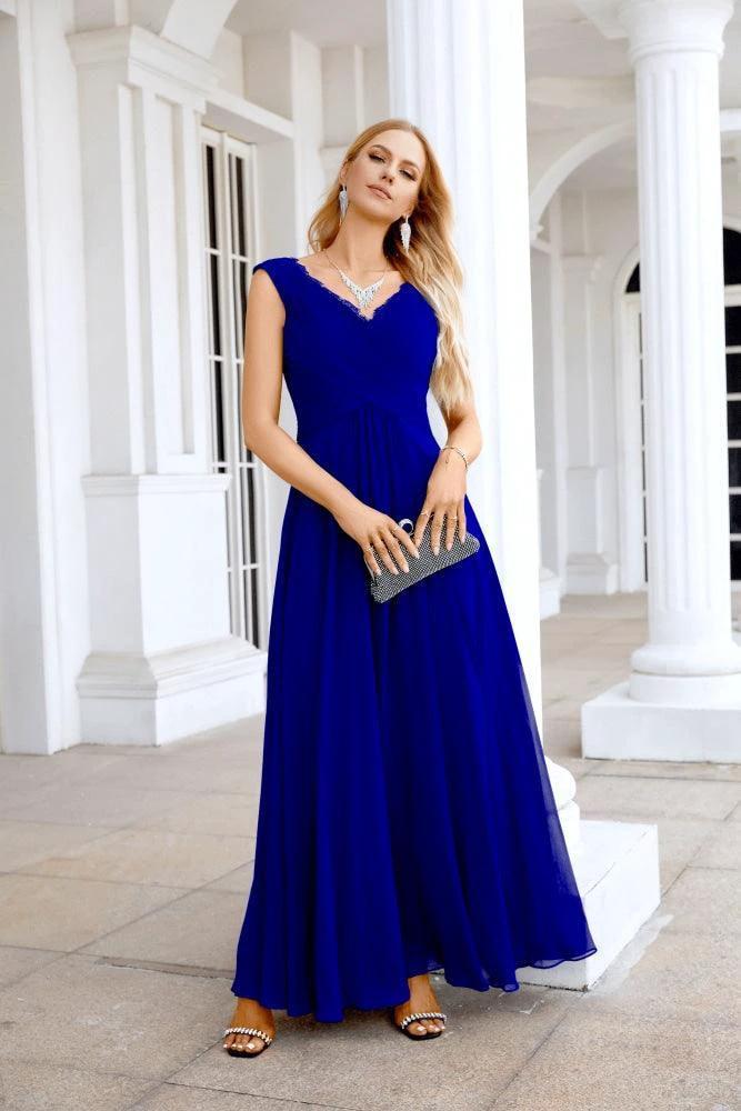 Ladies Chiffon V Neck Sleeveless Floor Length Bridesmaid Evening Dress Wedding Party Evening Dress 28126 by numbersea