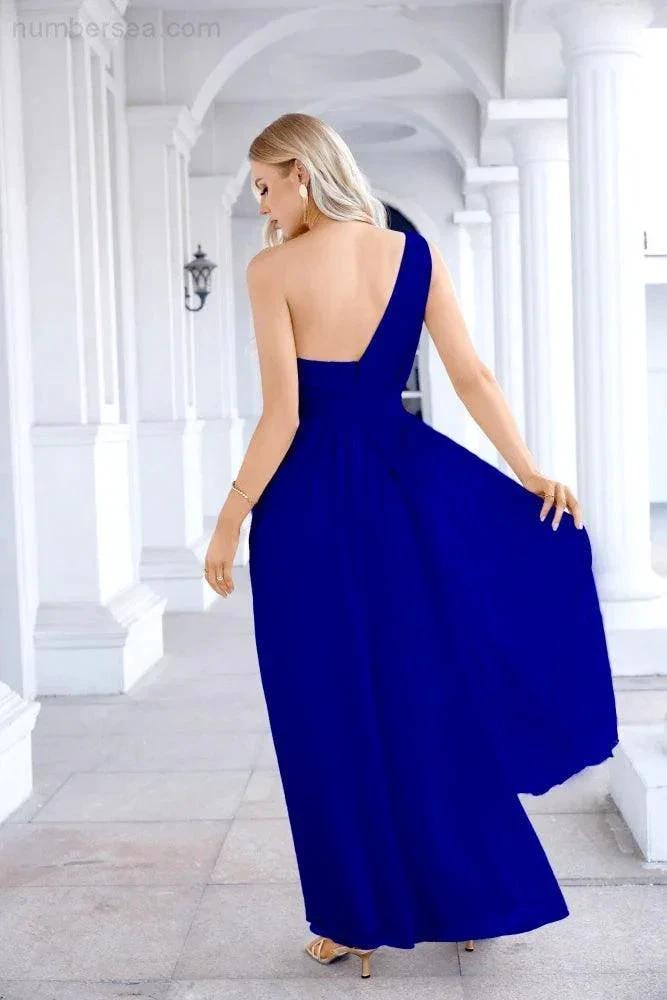 Ladies Chiffon One Shoulder Bridesmaid Evening Dress Wedding Party Evening Dress 28133 (ZD17003)