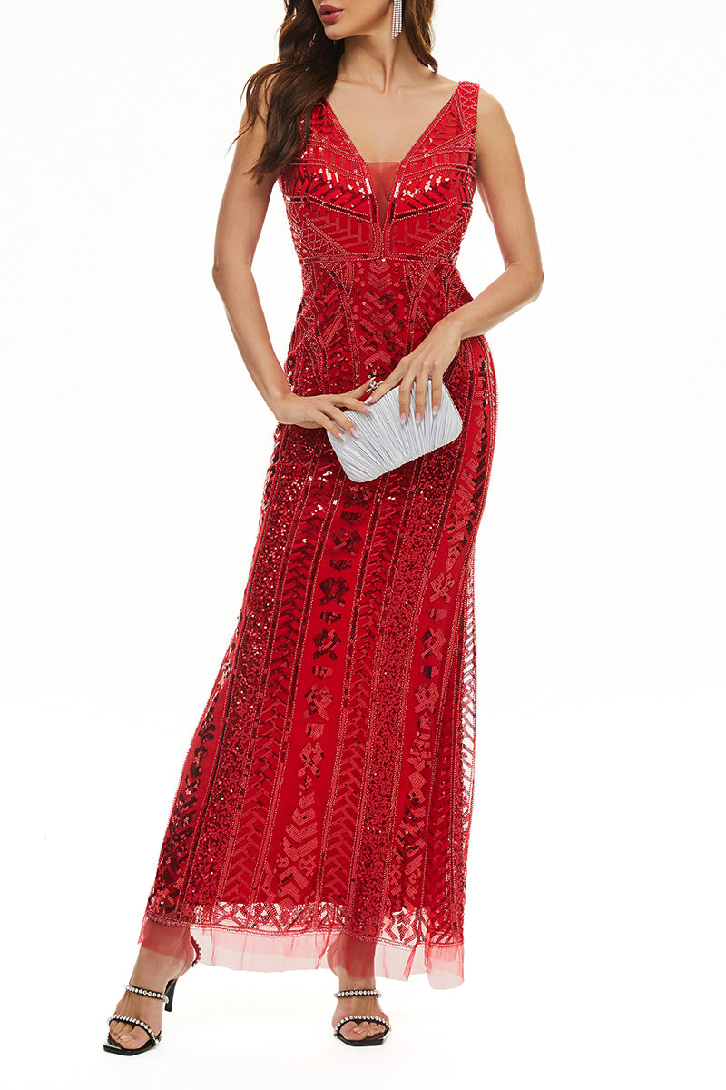 Elegant College Patchwork Sequins V Neck Evening Dress Dresses - View 2 | VelvetHem