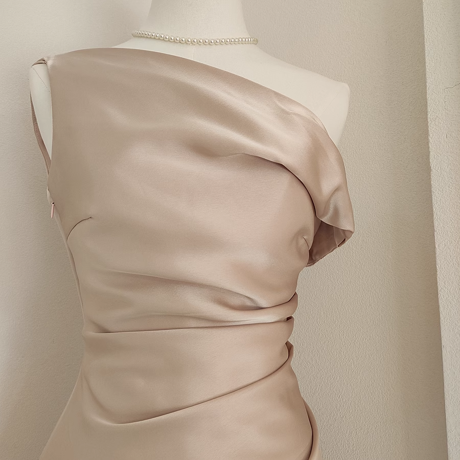 Sexy Sheath Boat Sleeveless Champagne Satin Party Dress Holiday Dresses - View 5 | FashionDia
