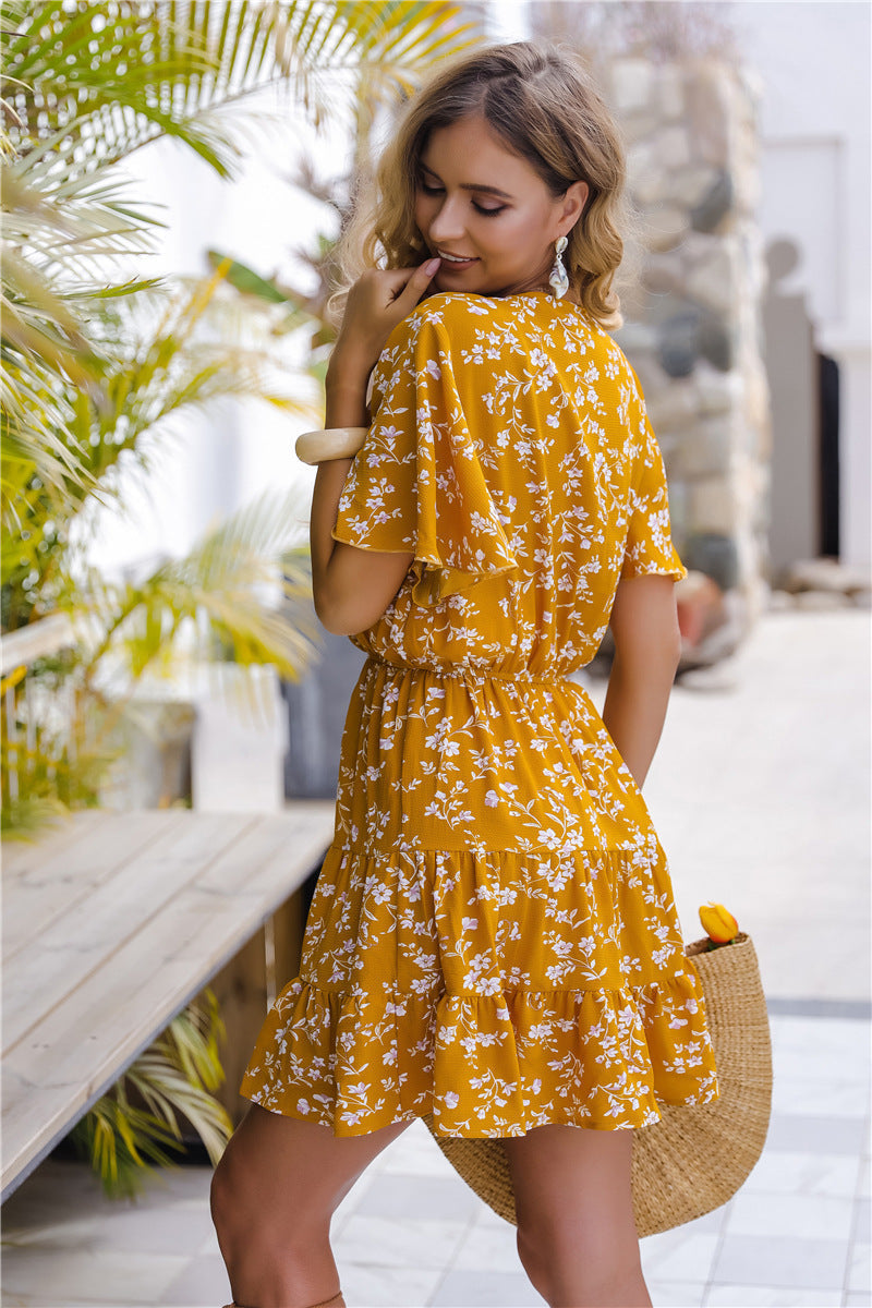 Silva Open Back Floral Dress Yellow