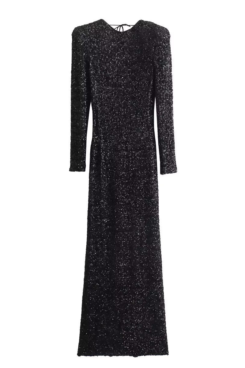 Elegant Solid Sequins Backless O Neck Evening Dresses - View 3 | VelvetHem