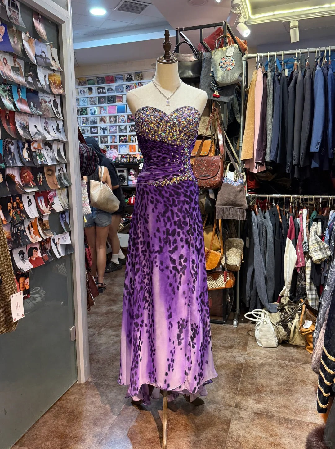 Wild Purple And Black Leopard Print Mermaid Strapless Chiffon Long Prom Dress Evening Dress