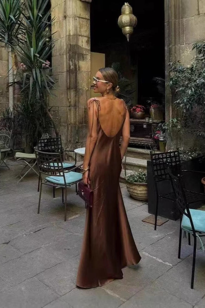 Satin Cami Backless Silk Dress - View 3 | VelvetHem