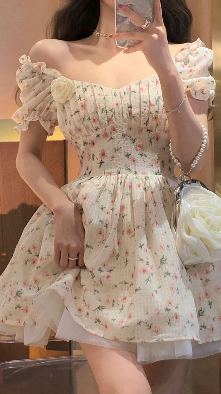 Off-the-Shoulder A-Line Floral Homecoming Dress Summer Dress - FashionDia