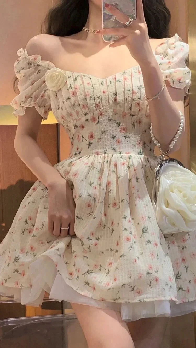 Off The Shoulder A-line Floral Homecoming Dress Short Prom Dress Y2422 by simplepromdress