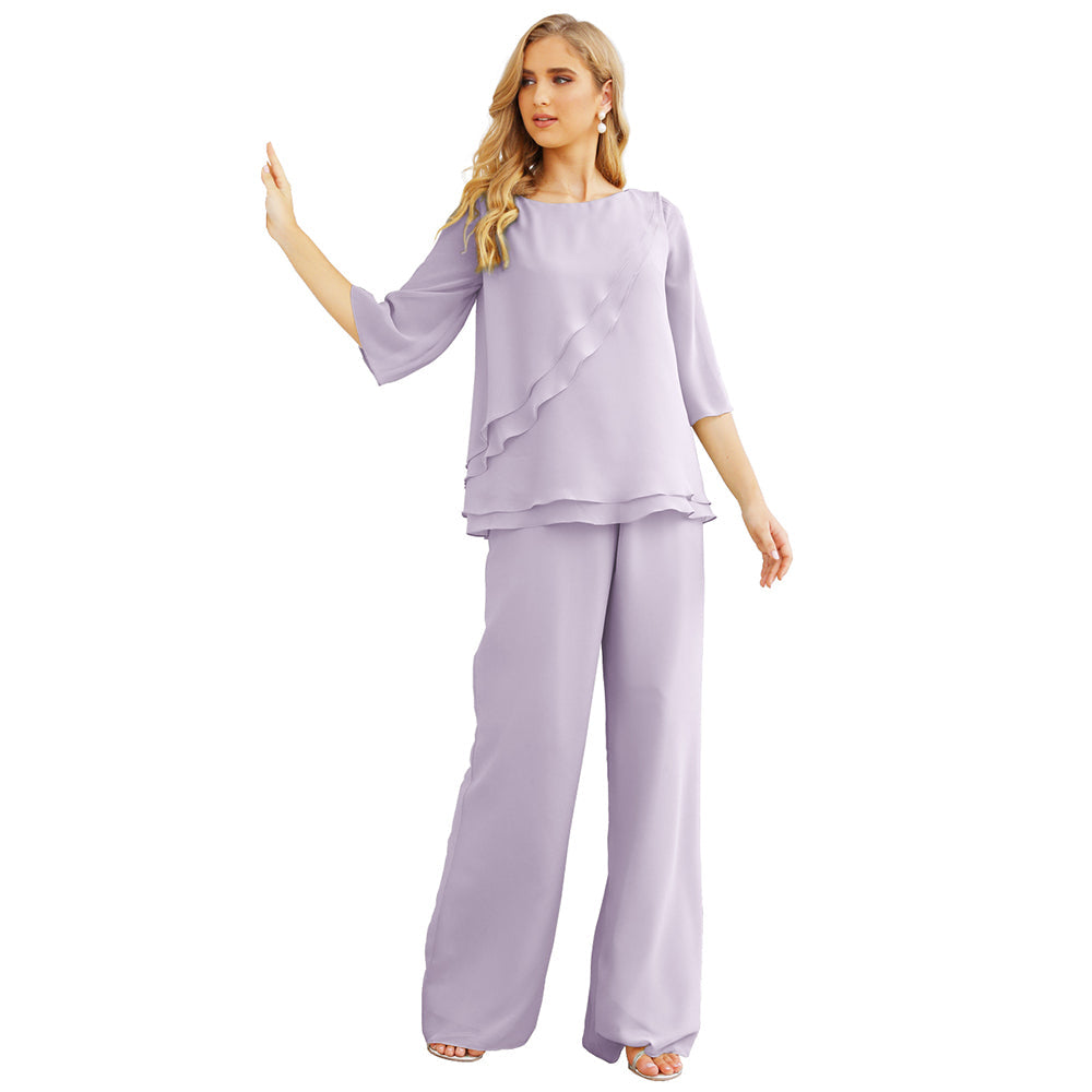 Sunnderly Chiffon Mother of The Bride Dress Plus Size Pant Suits Ruffle Layers - View 10 | VelvetHem