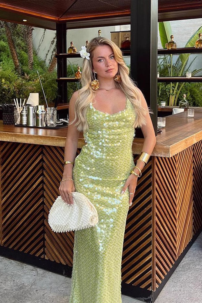 Sequin Spaghetti Strap Backless Bodycon Sequin Dress - VelvetHem