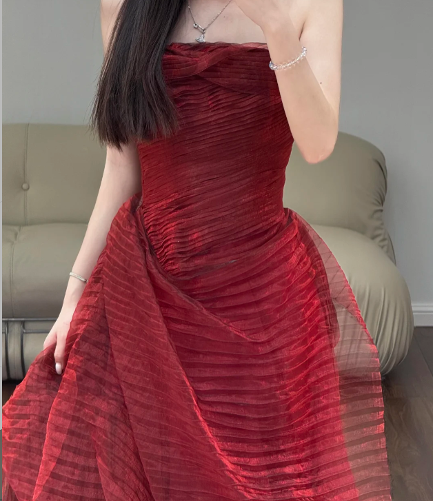 Burgundy Prom Party Dress Sleeveless Evening Dress Birthday Outfit - View 2 | FashionDia
