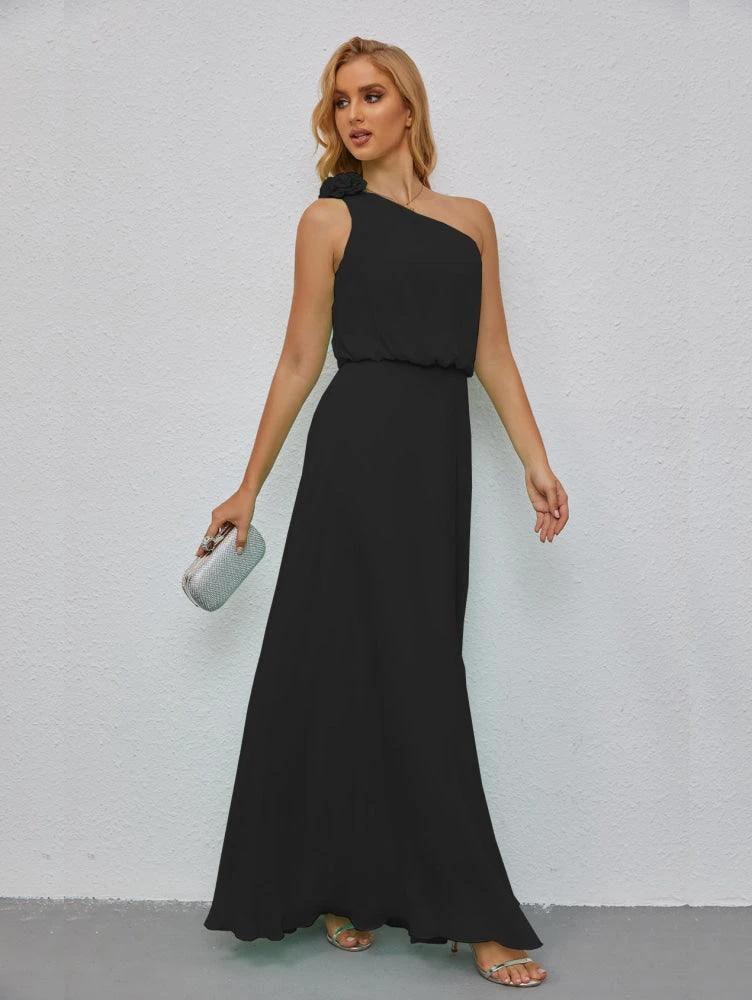 Ruffled One Shoulder Sleeveless Long Bridesmaid Dresses A-line Formal Evening Gown Side Split 28080 by numbersea