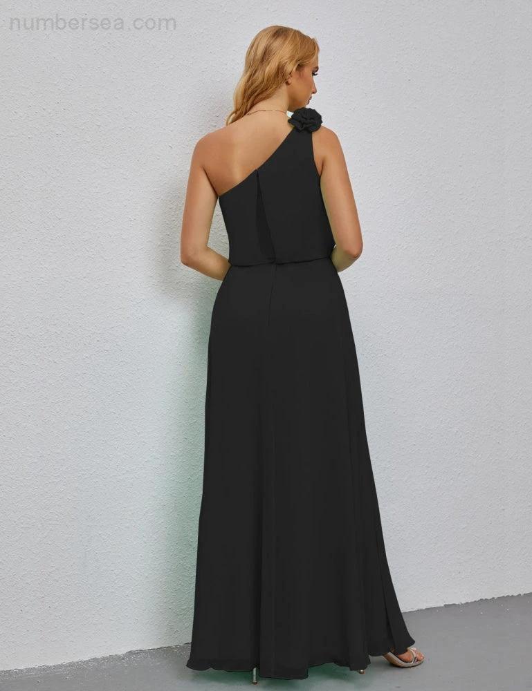 Ruffled One Shoulder Sleeveless Long Bridesmaid Dresses A-line Formal Evening Gown Side Split 28080 (ZD17018)