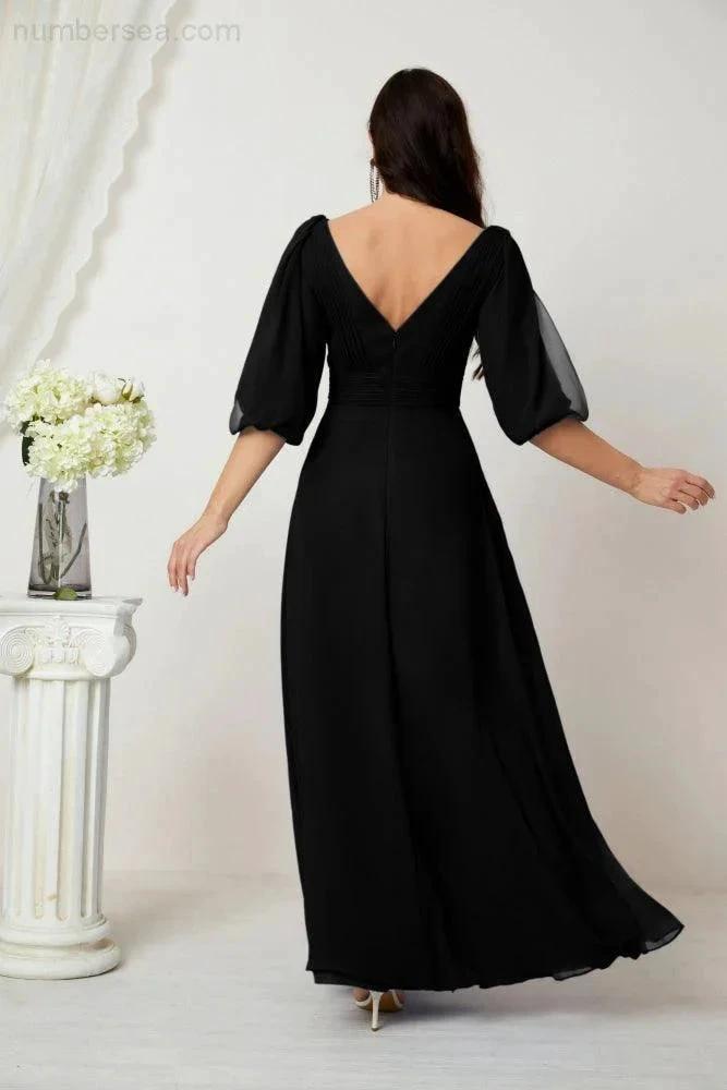 ZapDress Formal Prom Gown Women V-Neck Chiffon Bridesmaid Dresses Long Bishop Sleeve Party Dress 2807 (ZD17027)