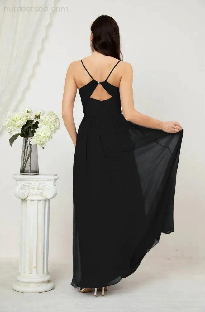 ZapDress Neck Bridesmaid Dresses Chiffon Long Spaghetti A-line Formal Prom Gown for Wedding Party Evening 2801 (ZD16961)