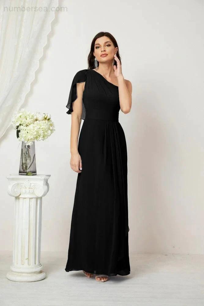 ZapDress Chiffon Ruffled One Shoulder Long Bridesmaid Dresses A-line Formal Evening Gown Side Split 2809 (ZD17049)