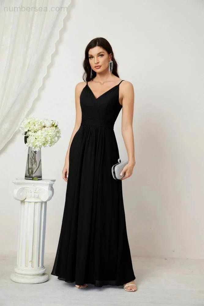 ZapDress Chiffon V-Neck Bridesmaid Dress Spaghetti Strap Long Formal Party Prom Gowns with Slit 28010 (ZD17028)
