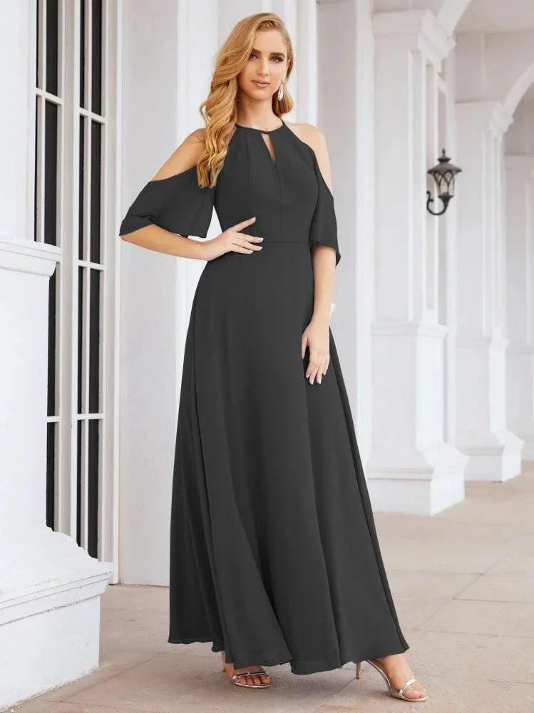 Numbersea Cold Shoulder Bridesmaid Dresses A-Line Long Formal Evening Gowns 28074 by numbersea