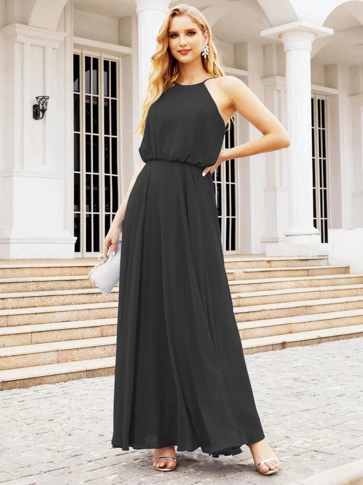 Numbersea Halter Long Bridesmaid Dresses Formal A line Juniors Dress 28029 by numbersea