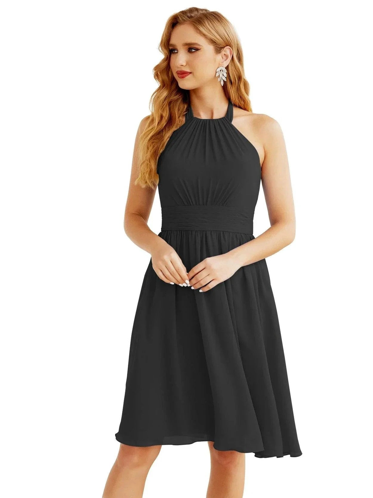 Numbersea Halter Chiffon Bridesmaid Dresses Short Sleeveless Formal Party Dress Open Back 28023 by numbersea