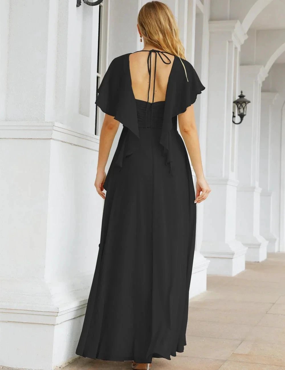 ZapDress Chiffon Bridesmaid Dresses Long Formal Evening Prom Mother of The Bride Dress with Flutter Sleeve (ZD17054)