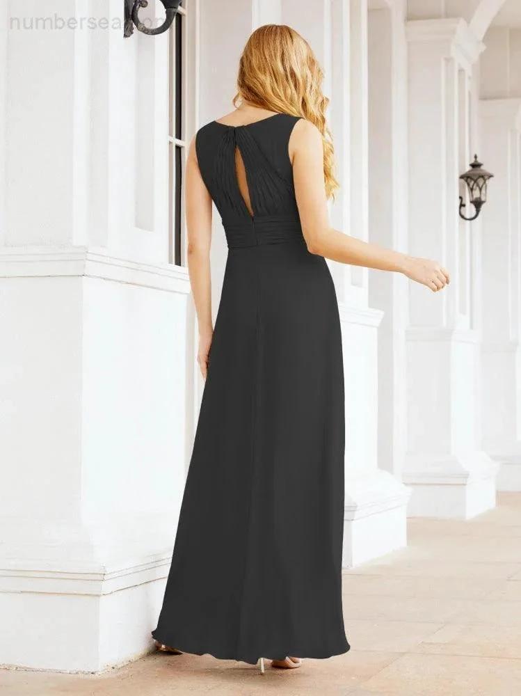 Formal Prom Gown Elegant V-Neck Sleeveless Bridesmaid Dresses for Wedding Party 28037 (ZD17021)