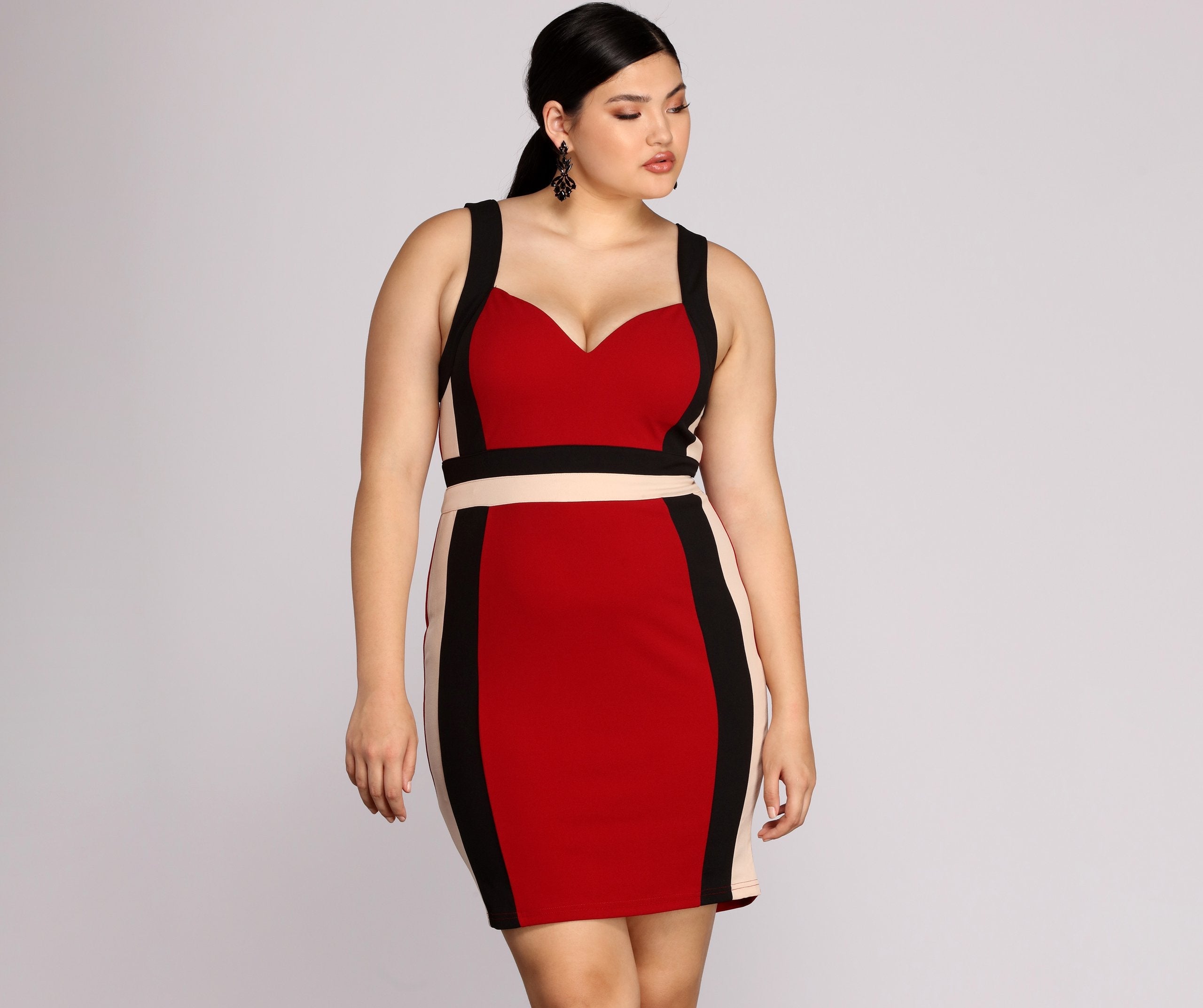 Plus Color Block Midi Dress - Fashionpara