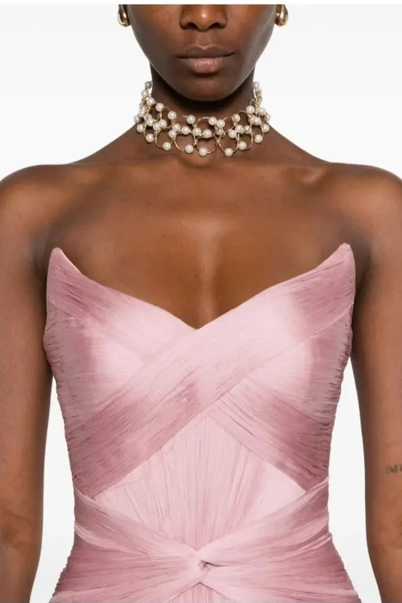 Chic Pink Sweetheart Pleats Sleeveless Pleated Prom Dress with Feather