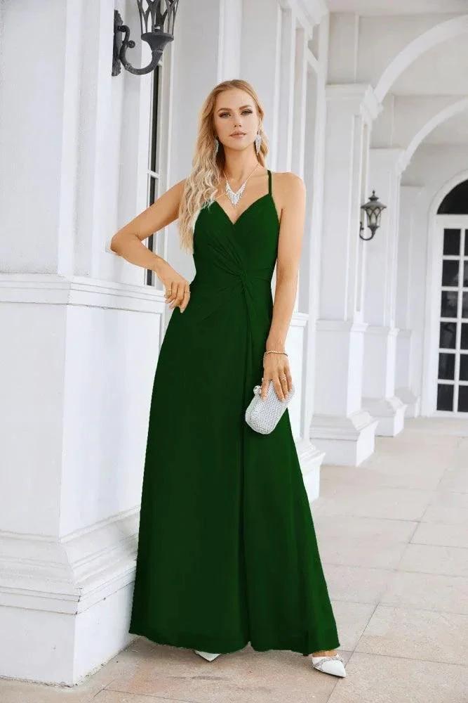 Ladies Chiffon Spaghetti Strap V Neck Front Slit Floor Length Bridesmaid Evening Dress Prom Party Wedding Evening Dress 28116 by numbersea