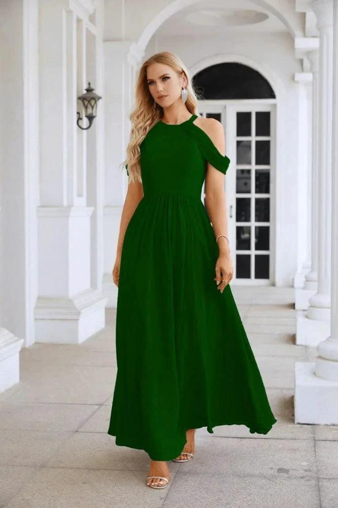 Ladies Chiffon Off Shoulder Swing Sleeve Front Slit Bridesmaid Evening Dress Wedding Party Evening Dress 28117 by numbersea