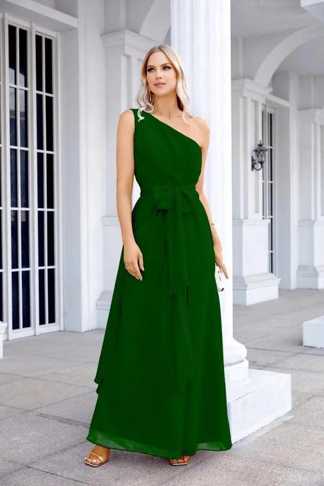 Ladies Chiffon One Shoulder Bridesmaid Evening Dress Wedding Party Evening Dress 28133 by numbersea