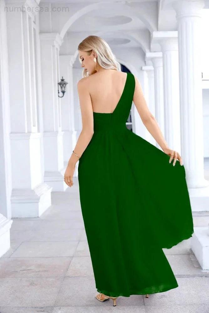 Ladies Chiffon One Shoulder Bridesmaid Evening Dress Wedding Party Evening Dress 28133 (ZD17003)