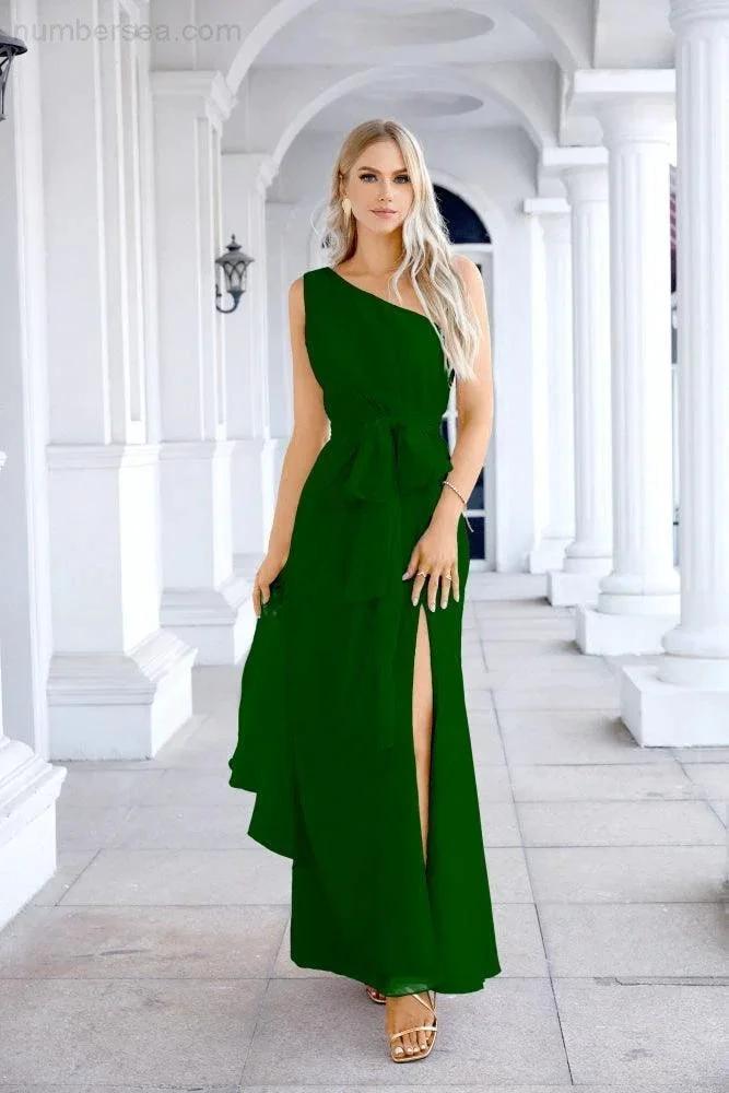 Ladies Chiffon One Shoulder Bridesmaid Evening Dress Wedding Party Evening Dress 28133 (ZD17003)