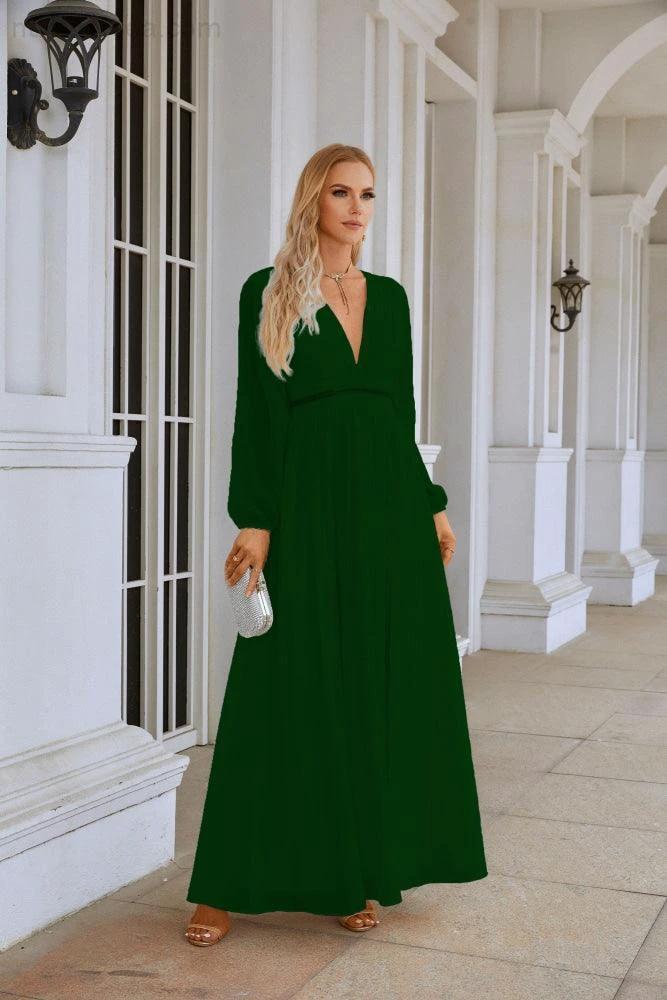 Ladies V Neck Chiffon Long Sleeve Front Slit Bridesmaid Evening Dress Wedding Party Shopping Evening Dress 28109 (ZD16991)