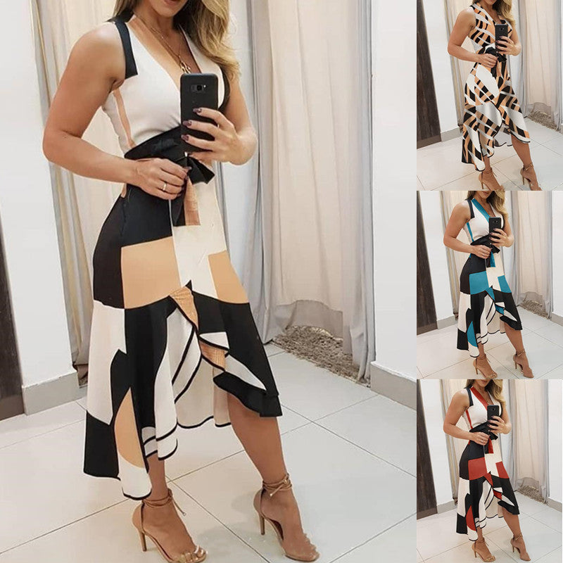Luxe Zenaida Women's Asymmetric Midi Dress with Graphic Pattern and Waist Everyday Edit