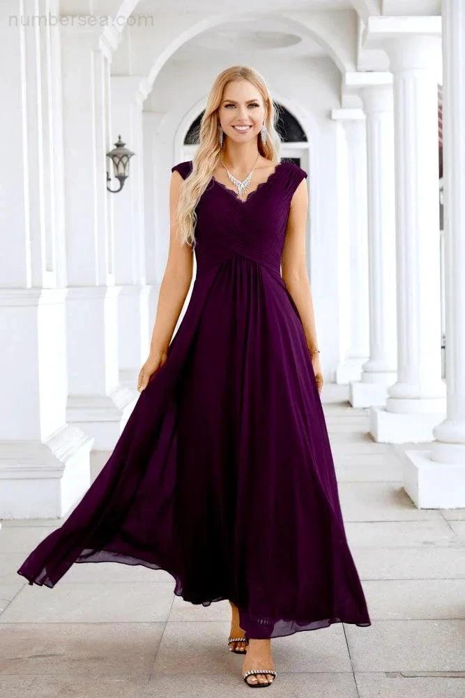 Ladies Chiffon V Neck Sleeveless Floor Length Bridesmaid Evening Dress Wedding Party Evening Dress 28126 (ZD16989)
