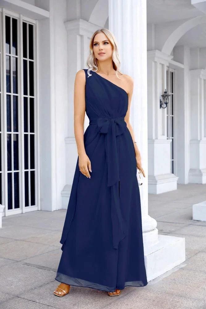 Ladies Chiffon One Shoulder Bridesmaid Evening Dress Wedding Party Evening Dress 28133 by numbersea