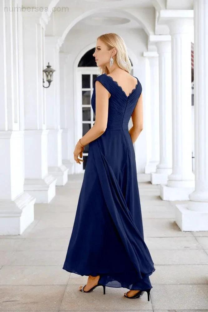 Ladies Chiffon V Neck Sleeveless Floor Length Bridesmaid Evening Dress Wedding Party Evening Dress 28126 (ZD16989)