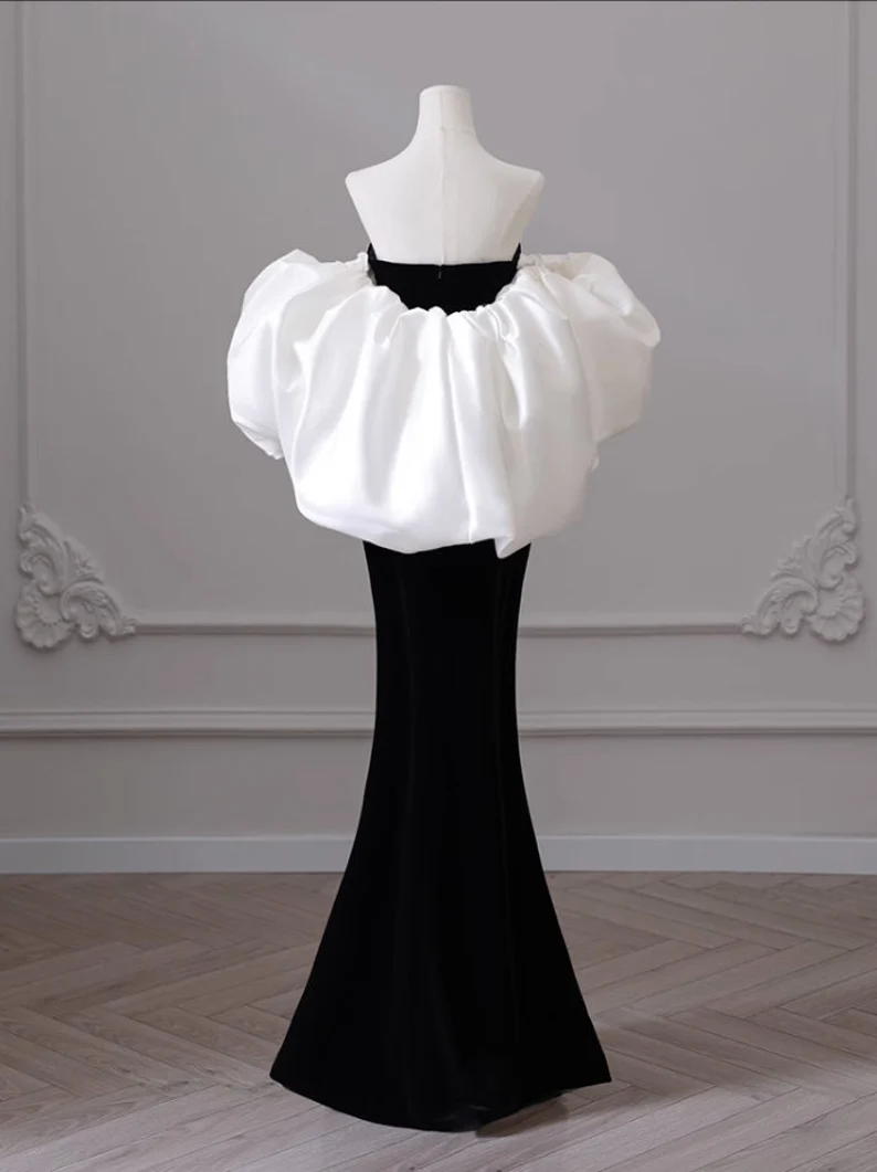 Black one-shoulder evening dress high-end mermaid banquet temperament prom dress Y4382 - View 2 | VelvetHem