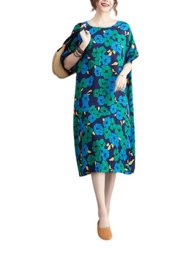Summer Spirng Midi Dress with Short Sleeves